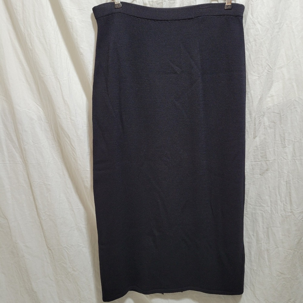 St. John Basics Knit Maxi Skirt Women's Size 12 Black Elastic Waist Slit